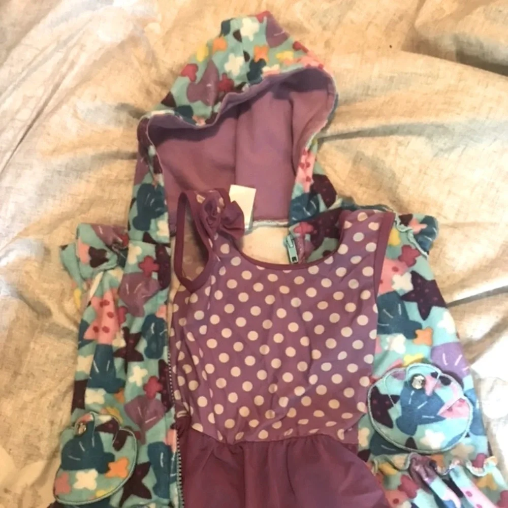 Purple Baby girl swim suit and swim towel shirt set‎